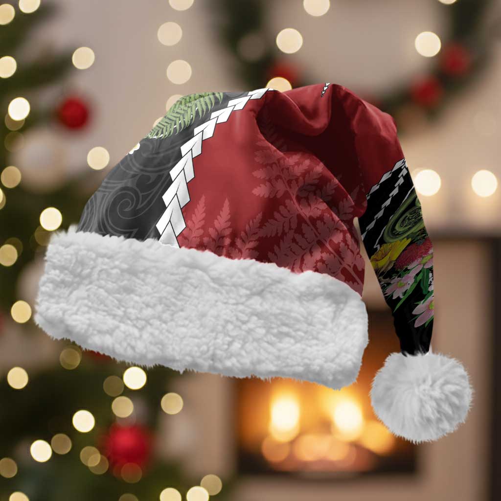 New Zealand Christmas Santa Hat Flora Map with Birds - Aussie Hoodie