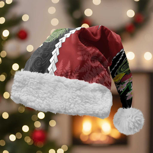 New Zealand Christmas Santa Hat Flora Map with Birds - Aussie Hoodie