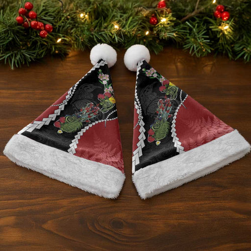 New Zealand Christmas Santa Hat Flora Map with Birds - Aussie Hoodie