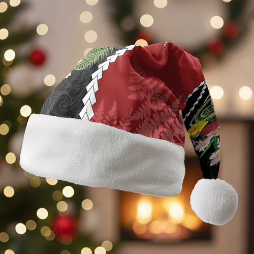 New Zealand Christmas Santa Hat Flora Map with Birds - Aussie Hoodie