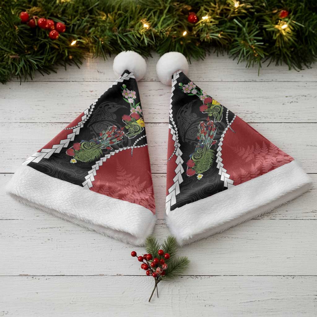 New Zealand Christmas Santa Hat Flora Map with Birds - Aussie Hoodie