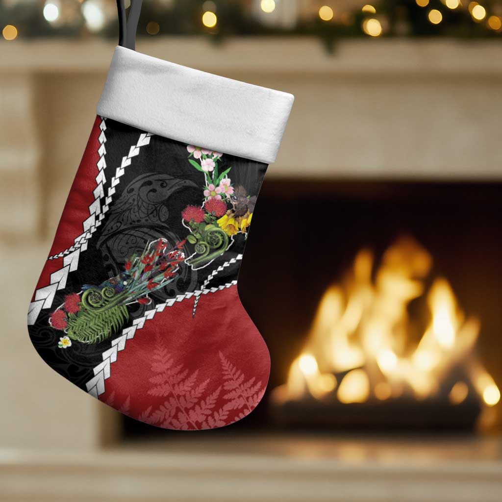 New Zealand Christmas Stocking Flora Map with Birds - Aussie Hoodie
