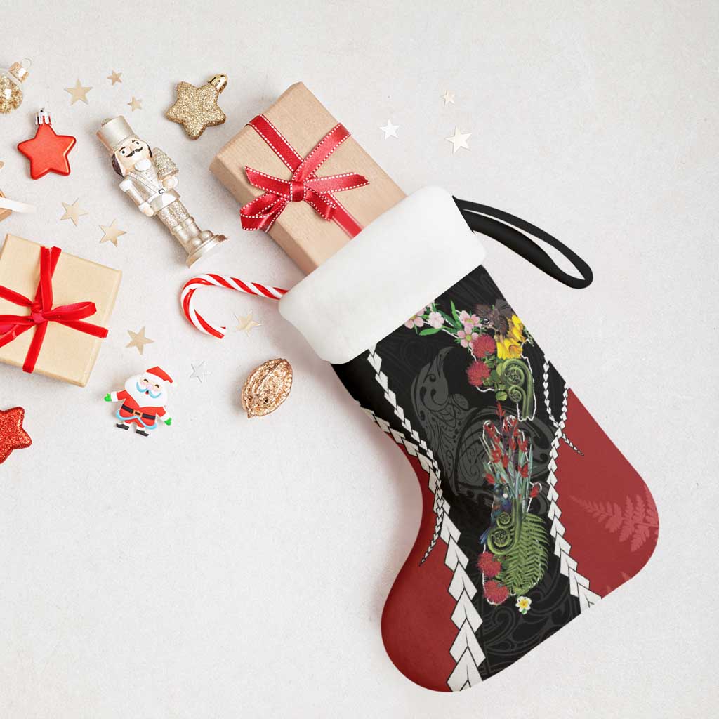New Zealand Christmas Stocking Flora Map with Birds - Aussie Hoodie