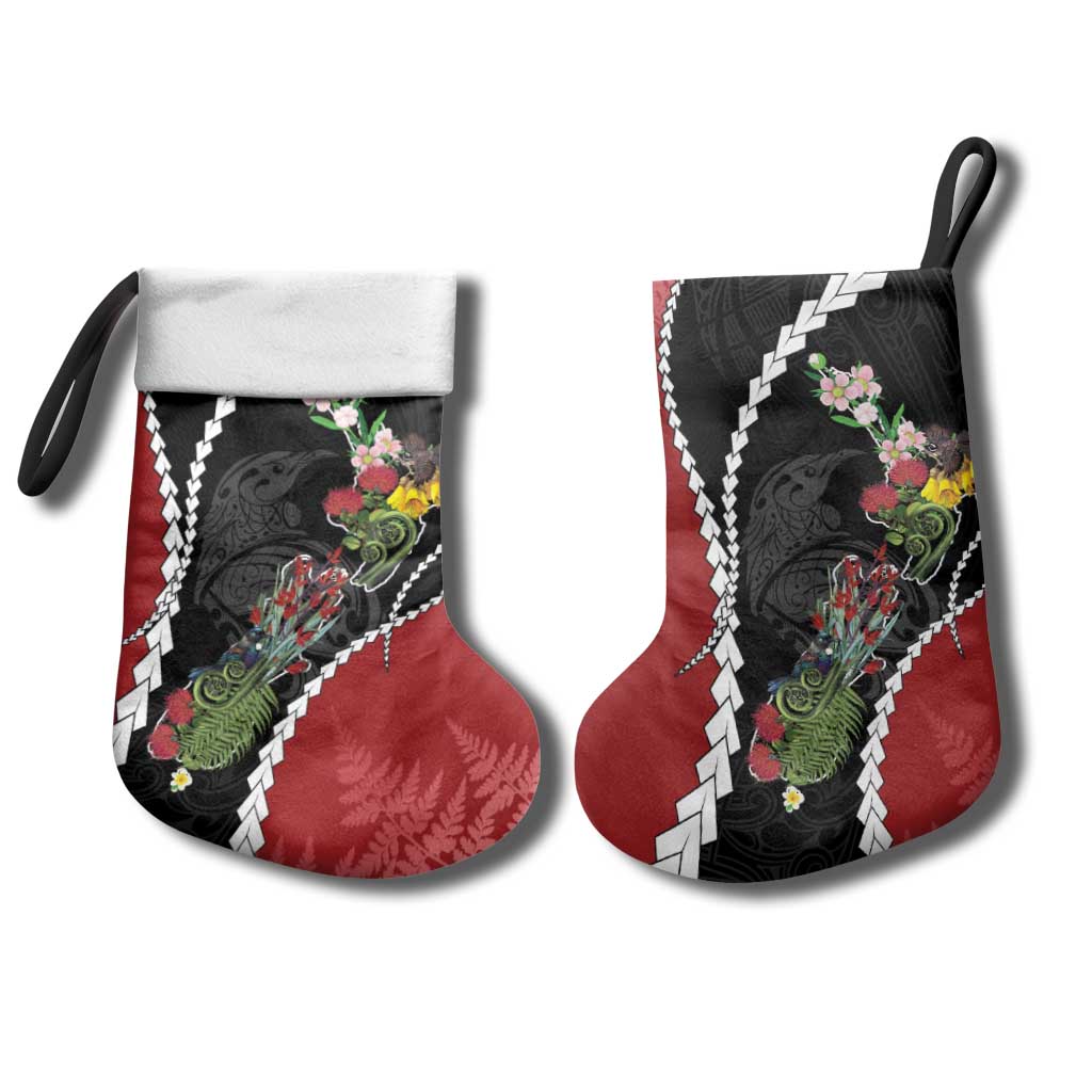 New Zealand Christmas Stocking Flora Map with Birds - Aussie Hoodie