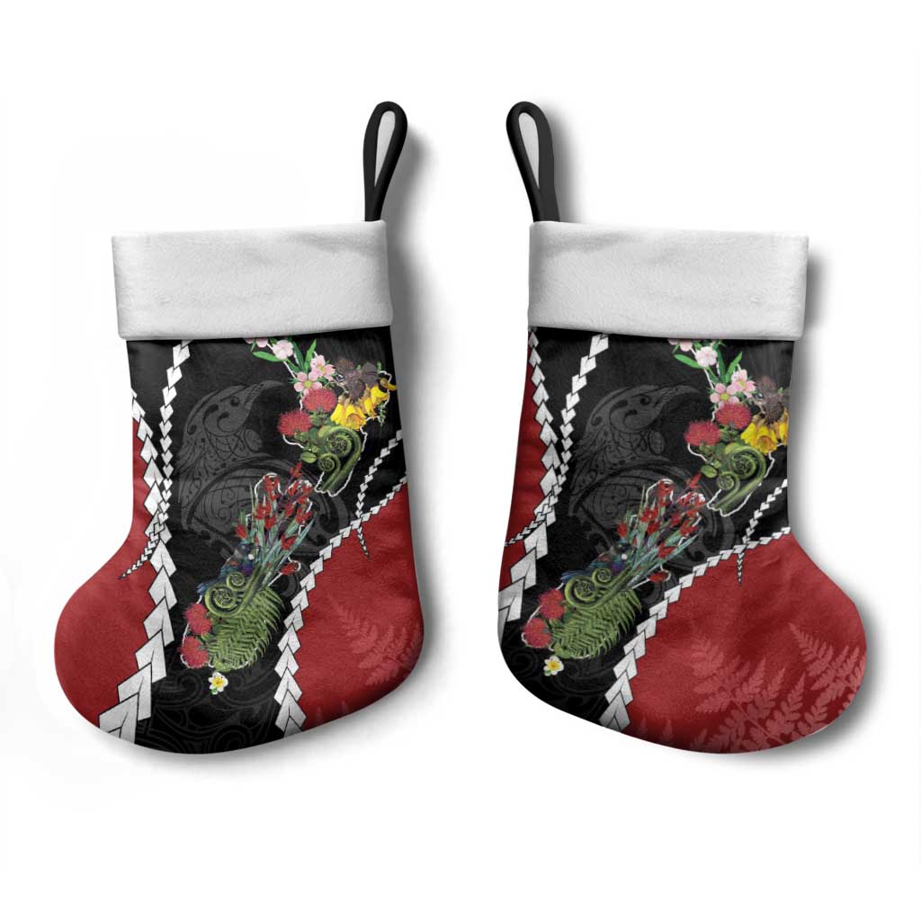 New Zealand Christmas Stocking Flora Map with Birds - Aussie Hoodie