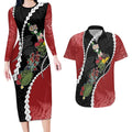 New Zealand Christmas Couples Matching Long Sleeve Bodycon Dress and Hawaiian Shirt Flora Map with Birds - Aussie Hoodie