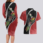 New Zealand Christmas Couples Matching Long Sleeve Bodycon Dress and Hawaiian Shirt Flora Map with Birds - Aussie Hoodie