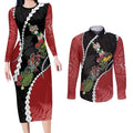New Zealand Christmas Couples Matching Long Sleeve Bodycon Dress and Long Sleeve Button Shirt Flora Map with Birds - Aussie Hoodie