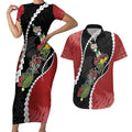 New Zealand Christmas Couples Matching Short Sleeve Bodycon Dress and Hawaiian Shirt Flora Map with Birds - Aussie Hoodie