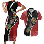New Zealand Christmas Couples Matching Short Sleeve Bodycon Dress and Hawaiian Shirt Flora Map with Birds - Aussie Hoodie