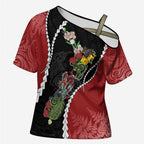 New Zealand Christmas Cross Shoulder Shirt Flora Map with Birds - Aussie Hoodie