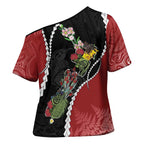 New Zealand Christmas Cross Shoulder Shirt Flora Map with Birds - Aussie Hoodie