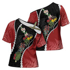New Zealand Christmas Cross Shoulder Shirt Flora Map with Birds - Aussie Hoodie