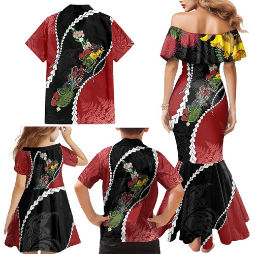 New Zealand Christmas Family Matching Mermaid Dress and Hawaiian Shirt Flora Map with Birds - Aussie Hoodie