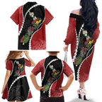 New Zealand Christmas Family Matching Off The Shoulder Long Sleeve Dress and Hawaiian Shirt Flora Map with Birds - Aussie Hoodie