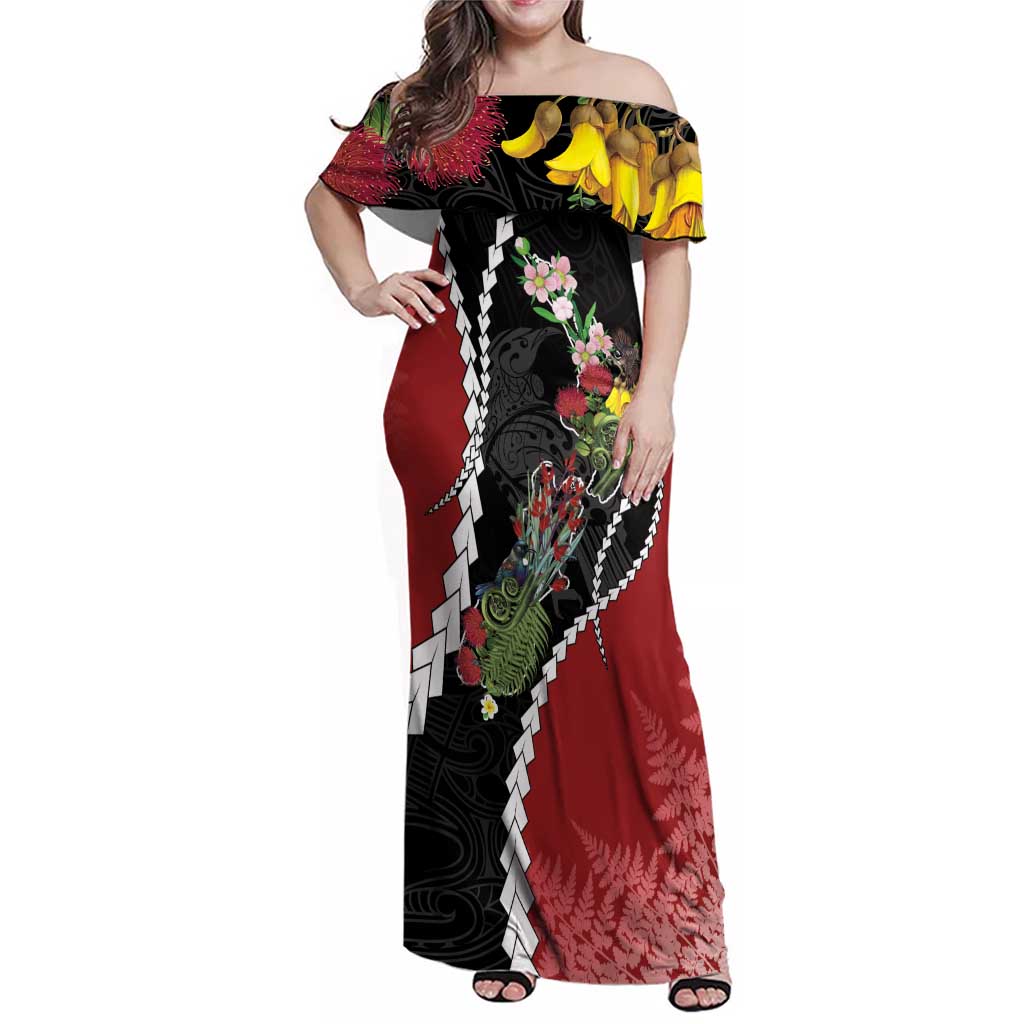 New Zealand Christmas Family Matching Off Shoulder Maxi Dress and Hawaiian Shirt Flora Map with Birds - Aussie Hoodie