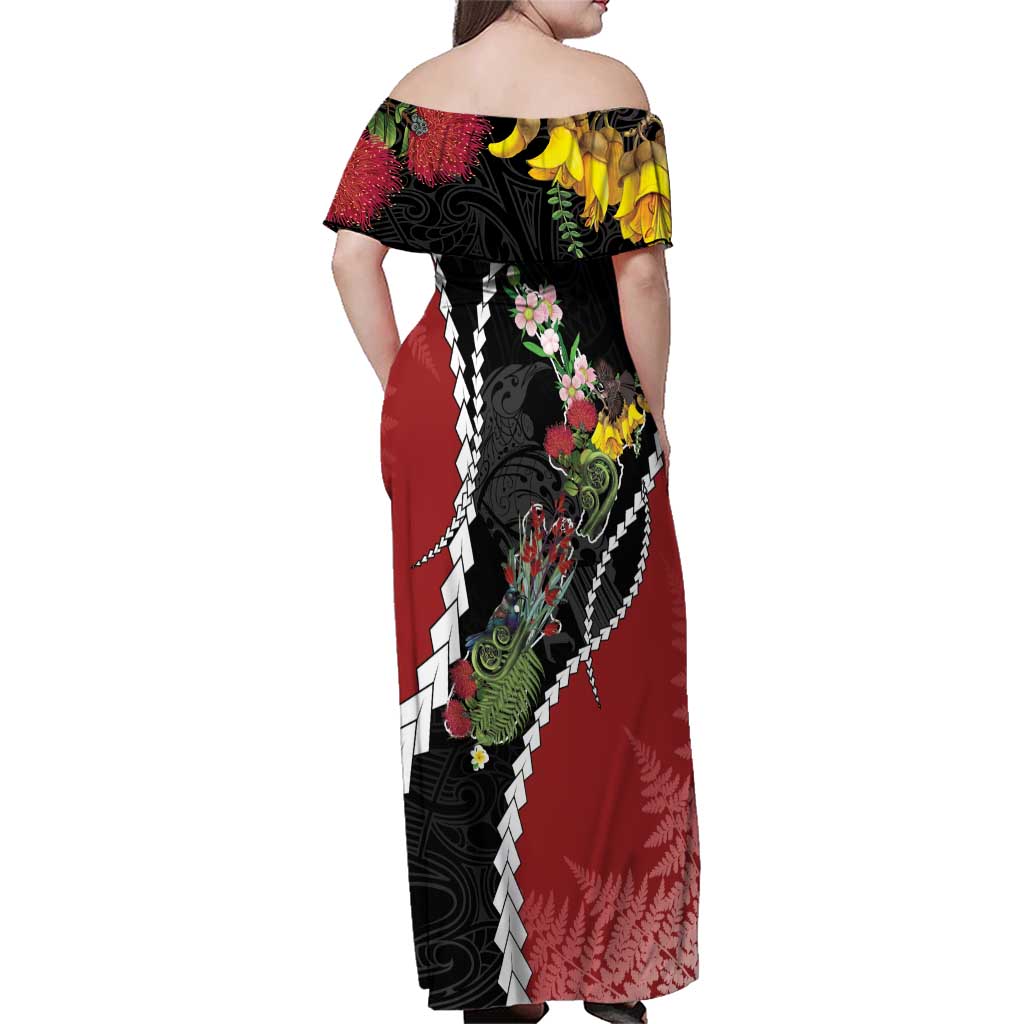 New Zealand Christmas Family Matching Off Shoulder Maxi Dress and Hawaiian Shirt Flora Map with Birds - Aussie Hoodie