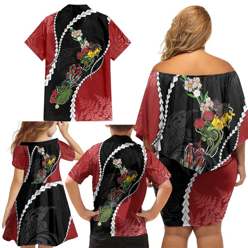 New Zealand Christmas Family Matching Off Shoulder Short Dress and Hawaiian Shirt Flora Map with Birds - Aussie Hoodie