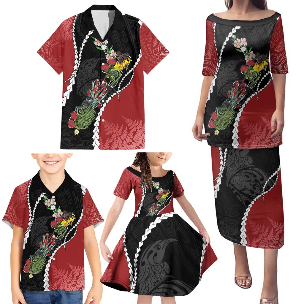 New Zealand Christmas Family Matching Puletasi and Hawaiian Shirt Flora Map with Birds - Aussie Hoodie