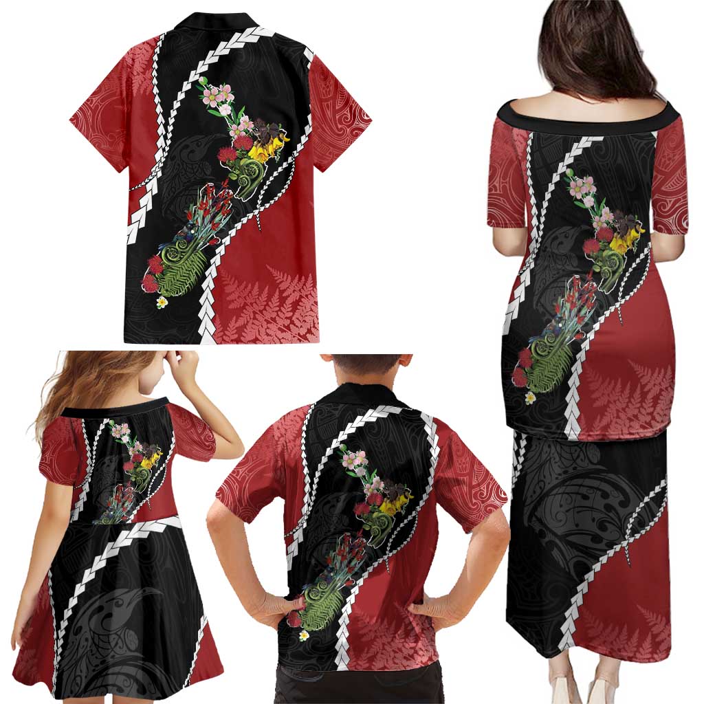 New Zealand Christmas Family Matching Puletasi and Hawaiian Shirt Flora Map with Birds - Aussie Hoodie