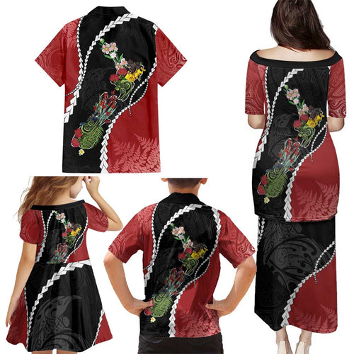 New Zealand Christmas Family Matching Puletasi and Hawaiian Shirt Flora Map with Birds - Aussie Hoodie