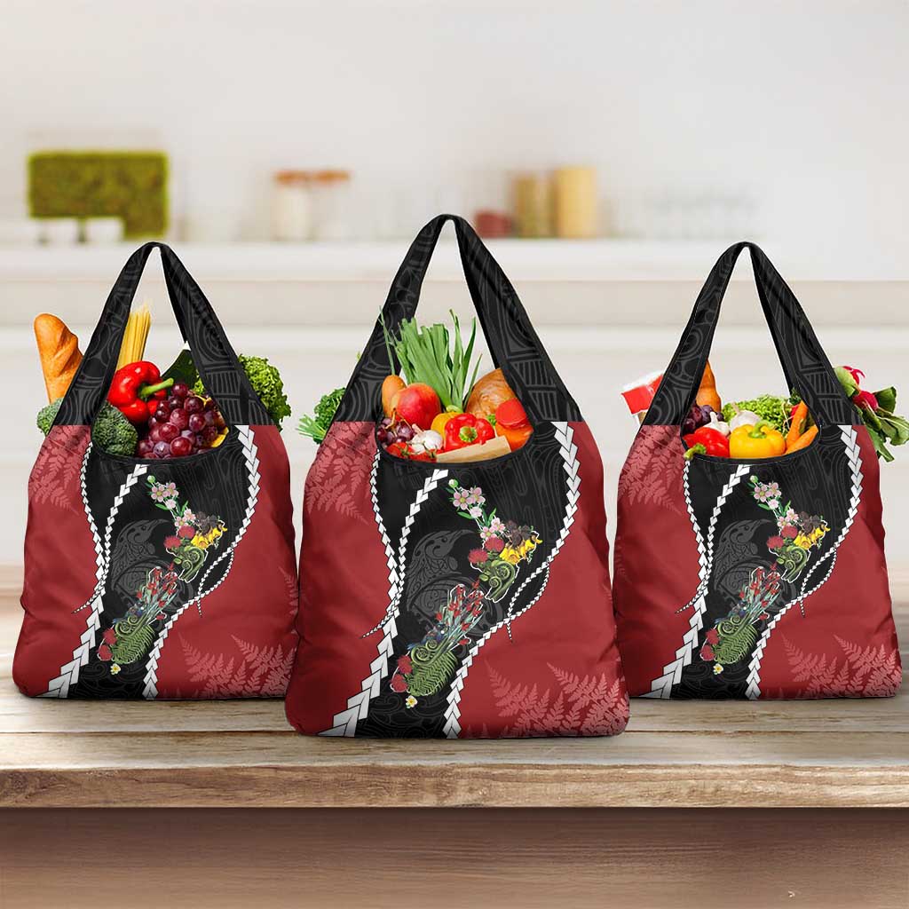 New Zealand Christmas Grocery Bag Flora Map with Birds - Aussie Hoodie