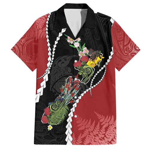 New Zealand Christmas Hawaiian Shirt Flora Map with Birds - Aussie Hoodie