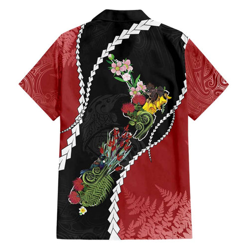 New Zealand Christmas Hawaiian Shirt Flora Map with Birds - Aussie Hoodie
