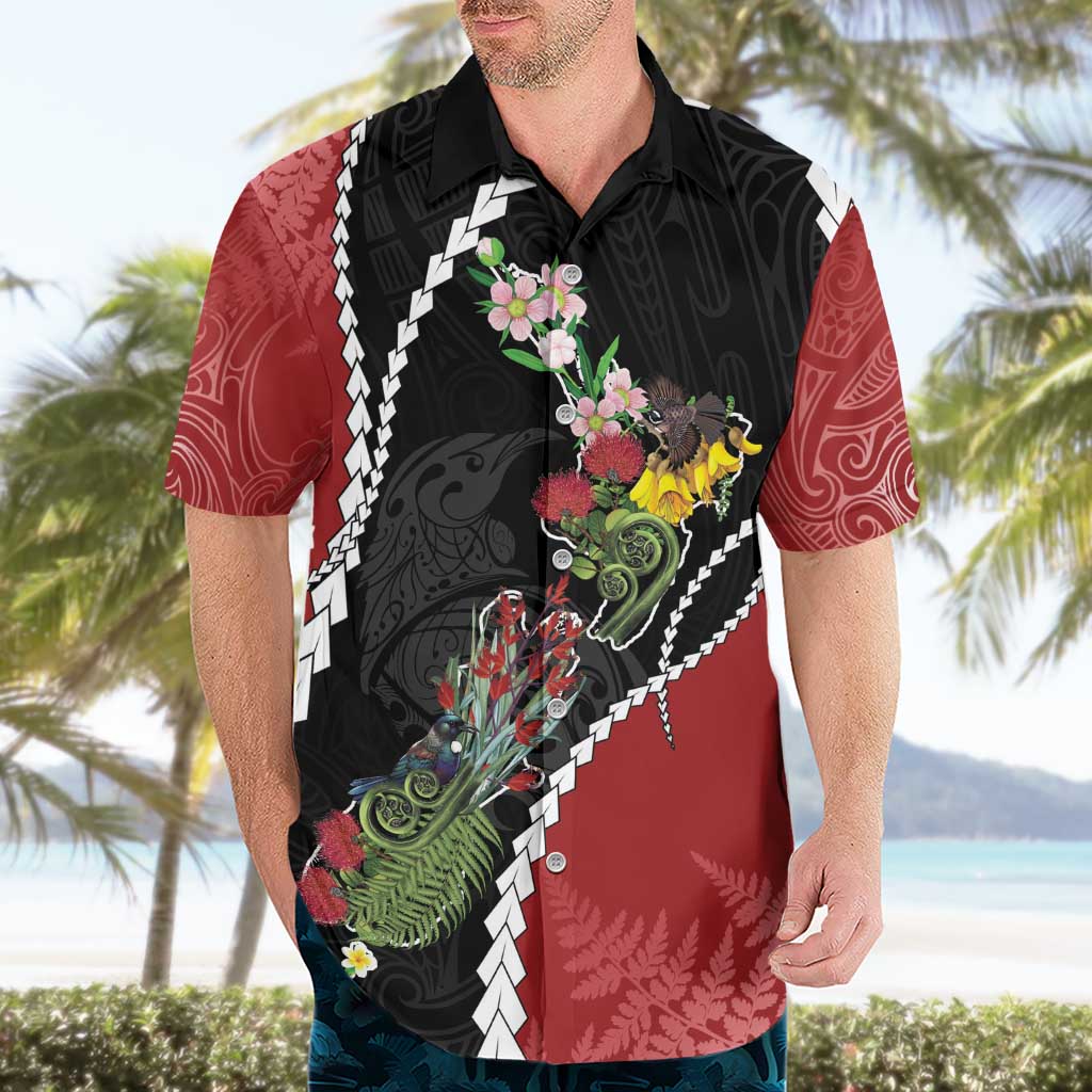 New Zealand Christmas Hawaiian Shirt Flora Map with Birds - Aussie Hoodie