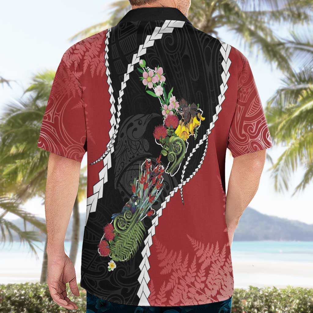 New Zealand Christmas Hawaiian Shirt Flora Map with Birds - Aussie Hoodie