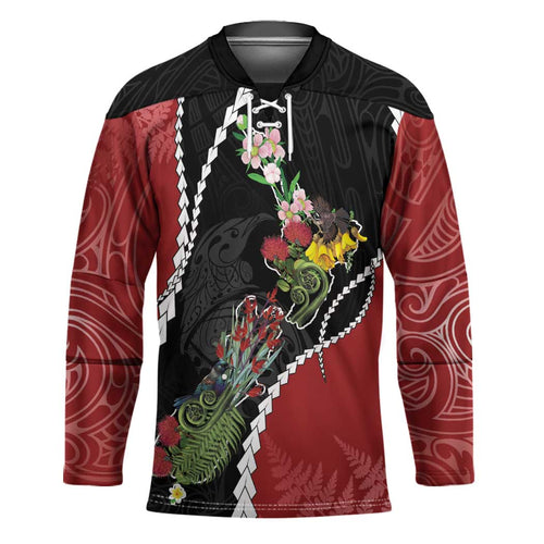 New Zealand Christmas Hockey Jersey Flora Map with Birds - Aussie Hoodie
