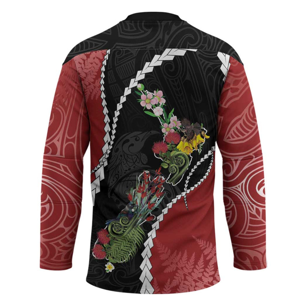 New Zealand Christmas Hockey Jersey Flora Map with Birds - Aussie Hoodie