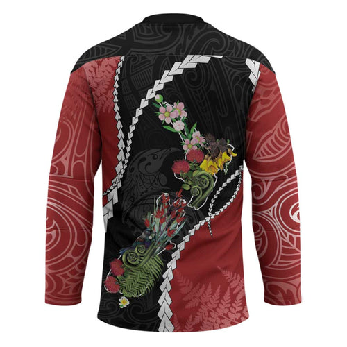 New Zealand Christmas Hockey Jersey Flora Map with Birds - Aussie Hoodie