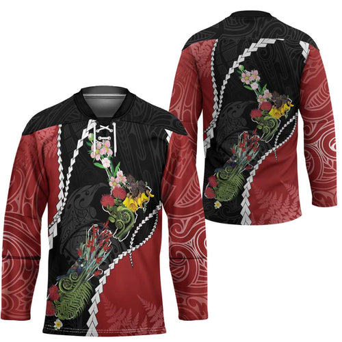 New Zealand Christmas Hockey Jersey Flora Map with Birds - Aussie Hoodie
