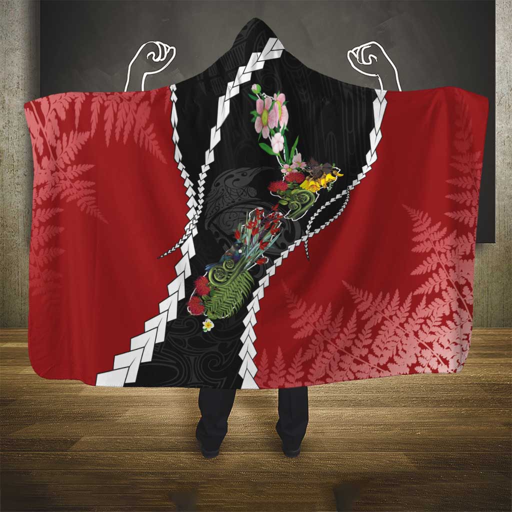 New Zealand Christmas Hooded Blanket Flora Map with Birds - Aussie Hoodie
