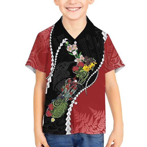 New Zealand Christmas Kid Hawaiian Shirt Flora Map with Birds - Aussie Hoodie