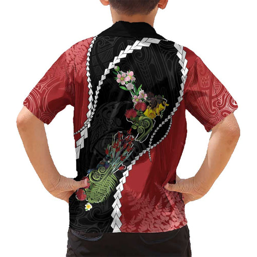 New Zealand Christmas Kid Hawaiian Shirt Flora Map with Birds - Aussie Hoodie
