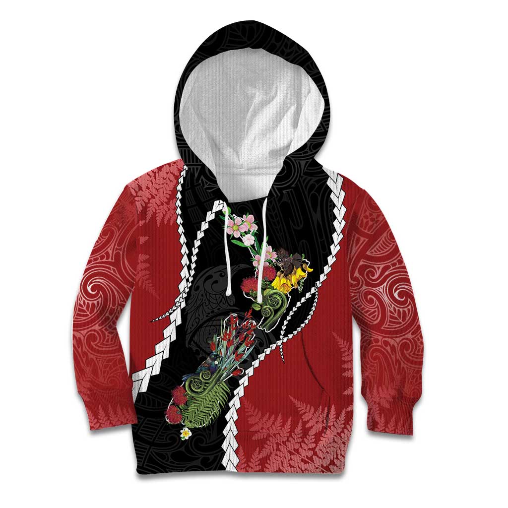 New Zealand Christmas Kid Hoodie Flora Map with Birds - Aussie Hoodie