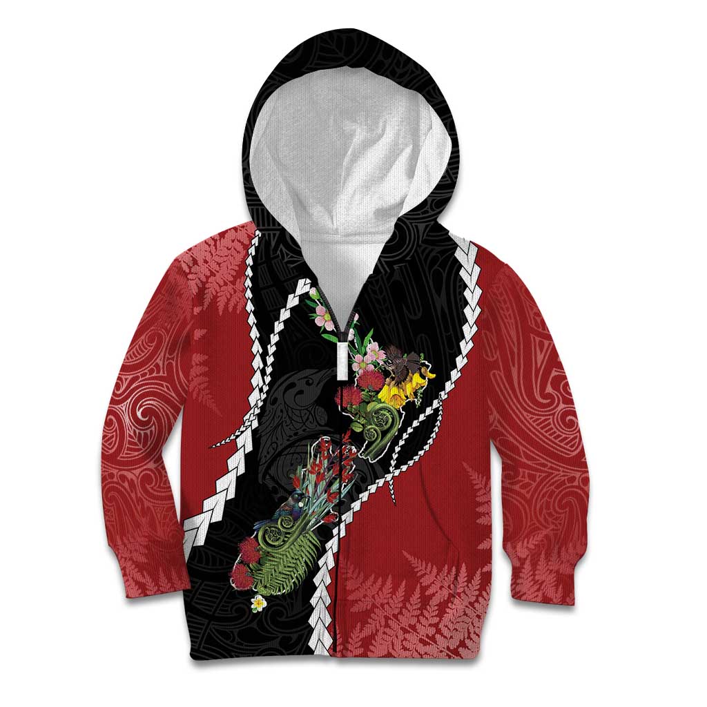 New Zealand Christmas Kid Hoodie Flora Map with Birds - Aussie Hoodie