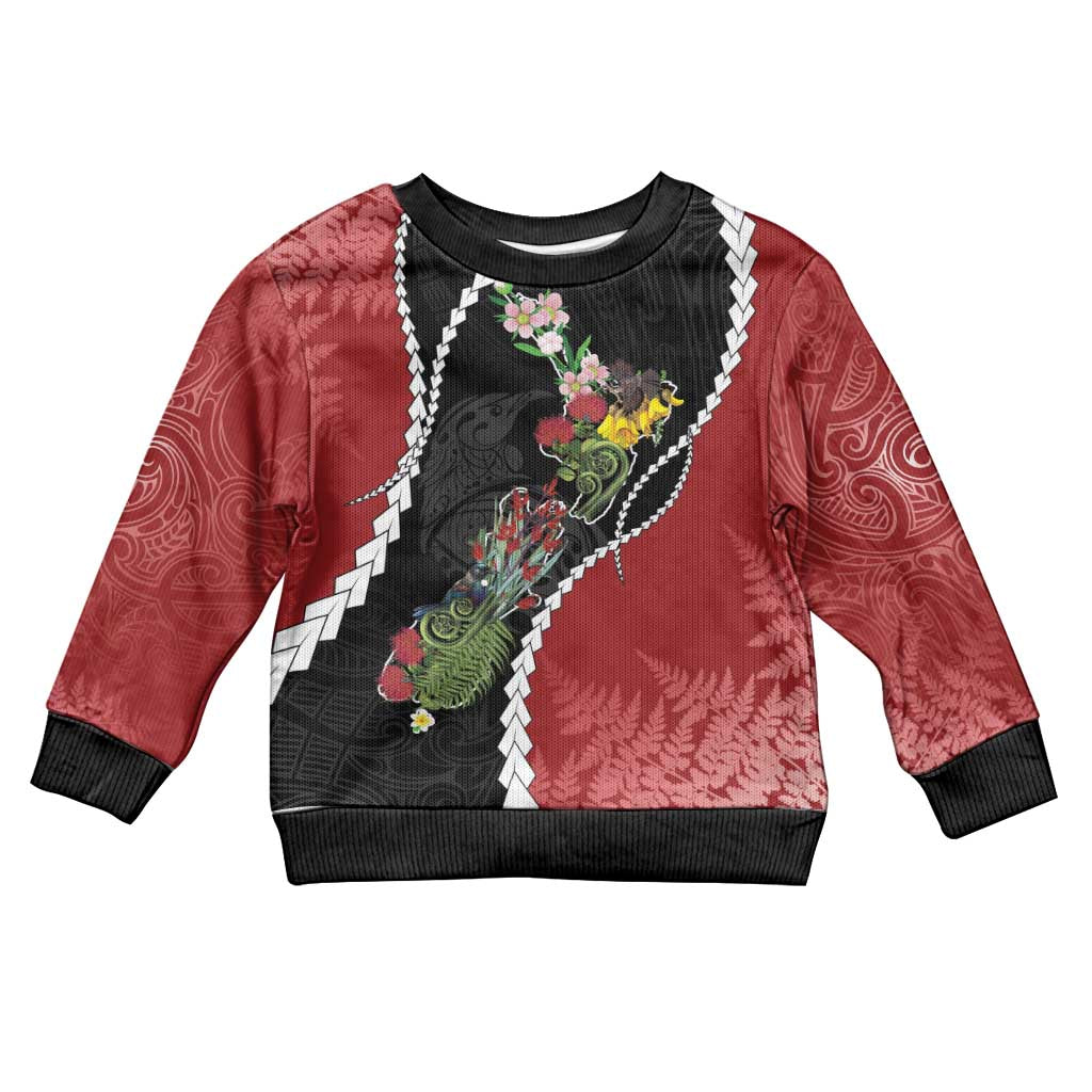 New Zealand Christmas Kid Ugly Christmas Sweater Flora Map with Birds - Aussie Hoodie