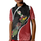 New Zealand Christmas Kid Polo Shirt Flora Map with Birds - Aussie Hoodie