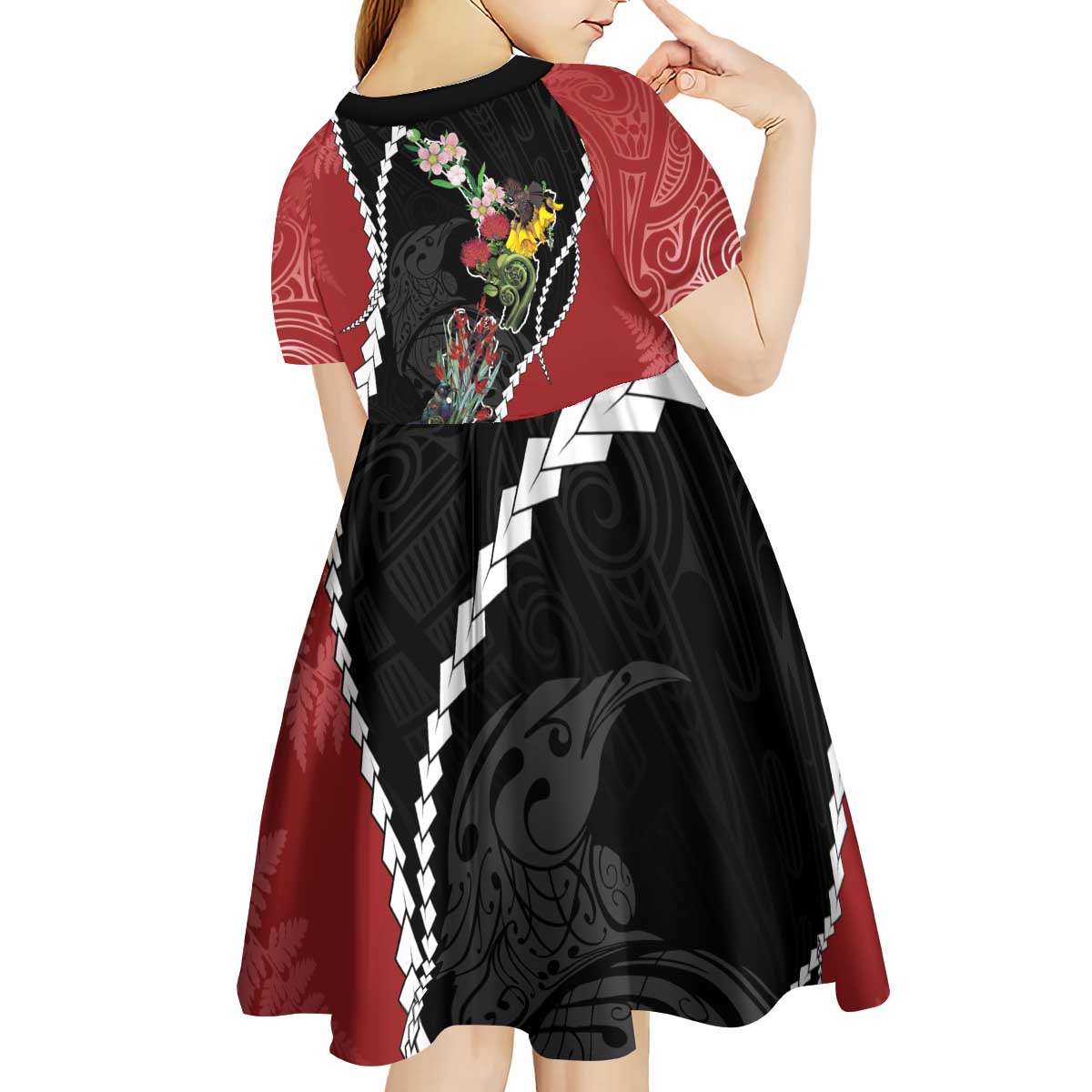 New Zealand Christmas Kid Short Sleeve Dress Flora Map with Birds - Aussie Hoodie
