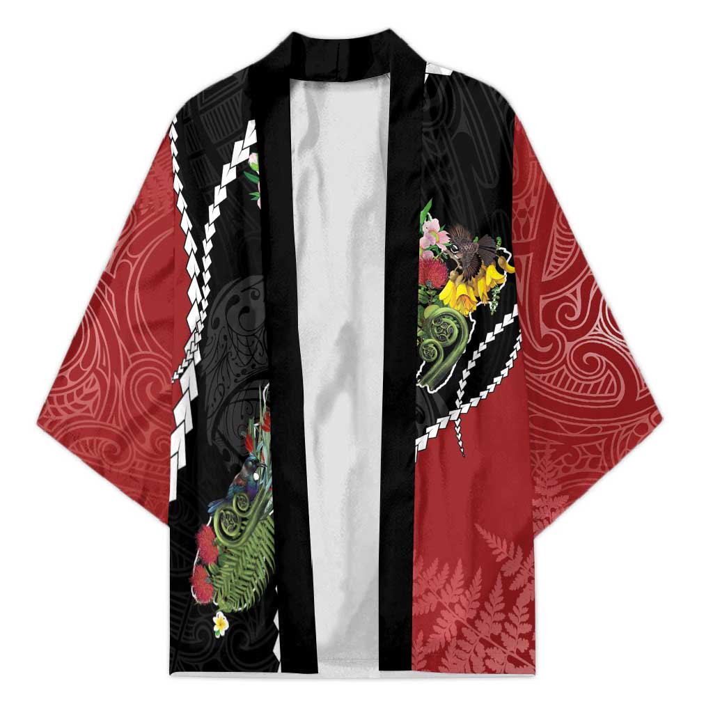 New Zealand Christmas Kimono Flora Map with Birds - Aussie Hoodie