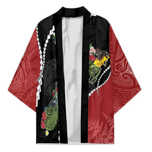 New Zealand Christmas Kimono Flora Map with Birds - Aussie Hoodie