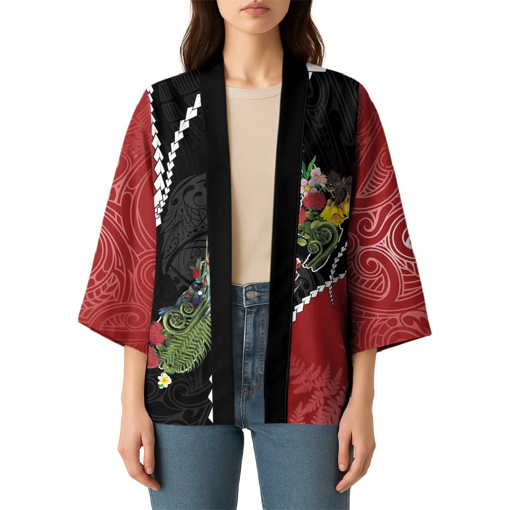 New Zealand Christmas Kimono Flora Map with Birds - Aussie Hoodie