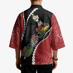 New Zealand Christmas Kimono Flora Map with Birds - Aussie Hoodie