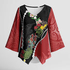 New Zealand Christmas Kimono Sleeve Blouse Flora Map with Birds - Aussie Hoodie