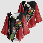 New Zealand Christmas Kimono Sleeve Blouse Flora Map with Birds - Aussie Hoodie