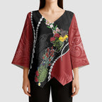 New Zealand Christmas Kimono Sleeve Blouse Flora Map with Birds - Aussie Hoodie