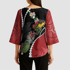 New Zealand Christmas Kimono Sleeve Blouse Flora Map with Birds - Aussie Hoodie